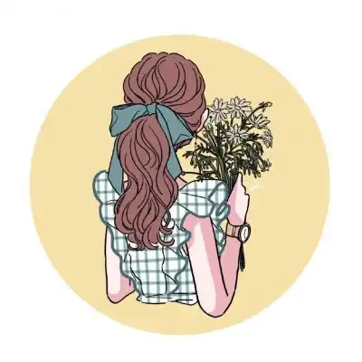 手绘头像女背影捧花图片