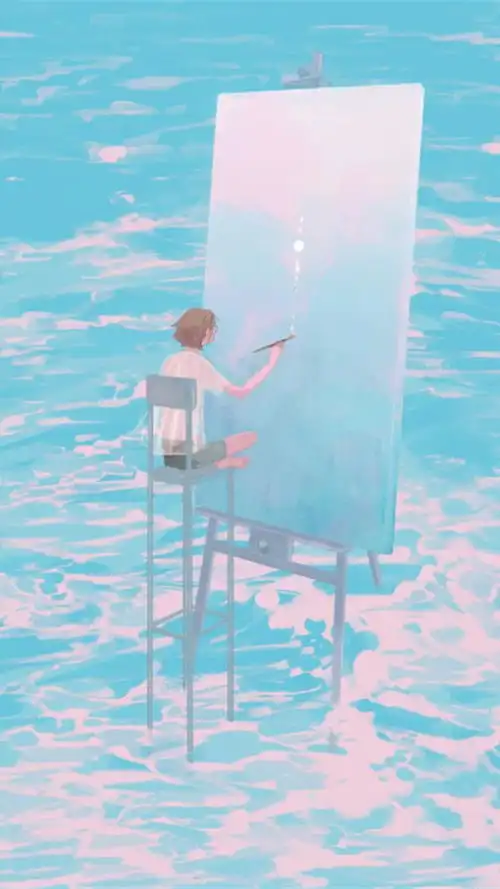 蓝色小清新,治愈系插画,一个人吃饭旅行,一个人走遍的春夏秋冬