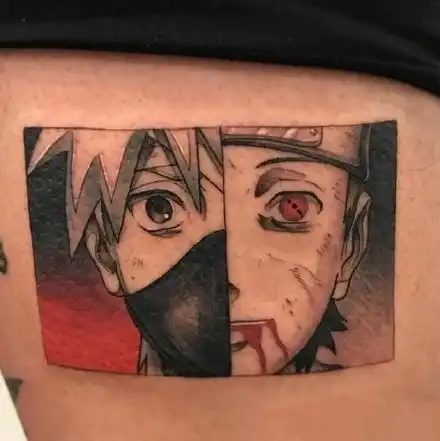 帅气的火影纹身,还有鸣人和佐助的情头,不过纹的位置有些尴尬