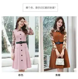 jeanesunp春季中长裙长袖女装a字裙裙子通勤韩版套头气质a型连衣裙