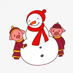 手绘矢量卡通猪年新年小猪和雪人图片素材其他格式下载动漫人物大全