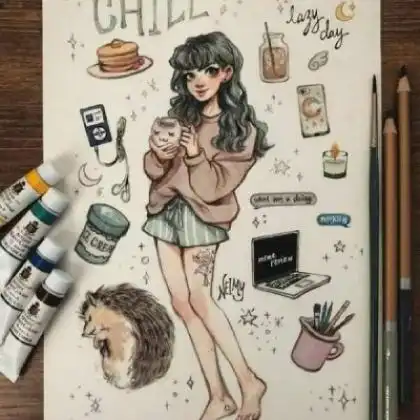 手绘卡通插画少女头像,学生系天天在家真的好难受
