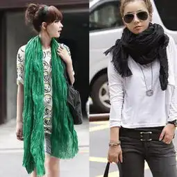 超大围巾纯色棉麻皱巾