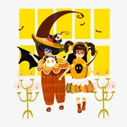 万圣节暖色系卡通手绘风格年轻男女cosplay免扣图片素材其他格式下载动漫人物大全