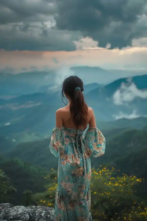 自然风景甜美女孩背影摄影图下载至来源处