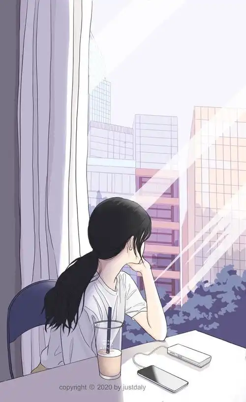 一个人的时候温柔治愈系头像插画背景图