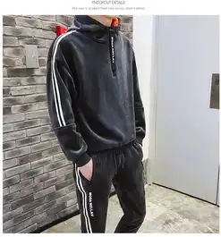 秋冬季金丝加绒加厚两件套运动服外套休闲卫衣套装潮男