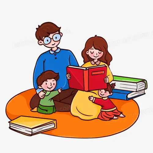 手绘卡通坐着一起看书的亲子阅读场景png图片素材下载手绘png熊猫办公