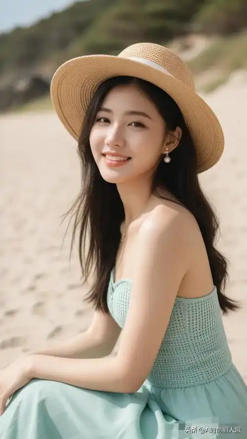 美女性感泳装绿色系衬托雪白肌肤,太美了