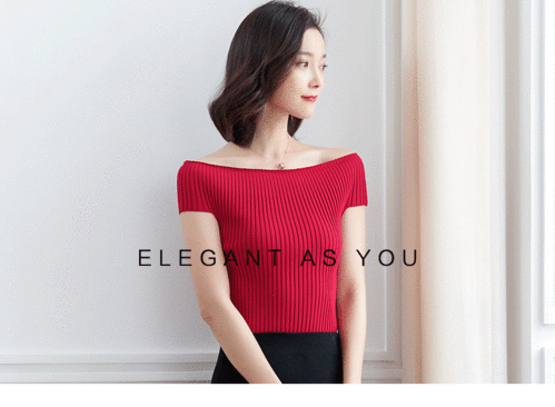 施悦名欧货一字肩短袖上衣t恤女超仙淑女漏锁骨漏肩女装夏季针织衫