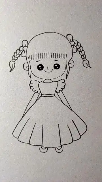 梳着两条辫子的可爱小女孩,把可爱的她画下来吧