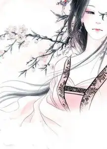 古风图片,一个古装女靠在红门上,手里拿着扇子也可以发最好只有女的,好临摹的,或是唯美的插画都可以