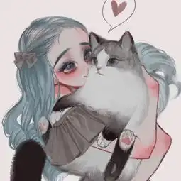 卡通女孩牵狗情侣头像猫