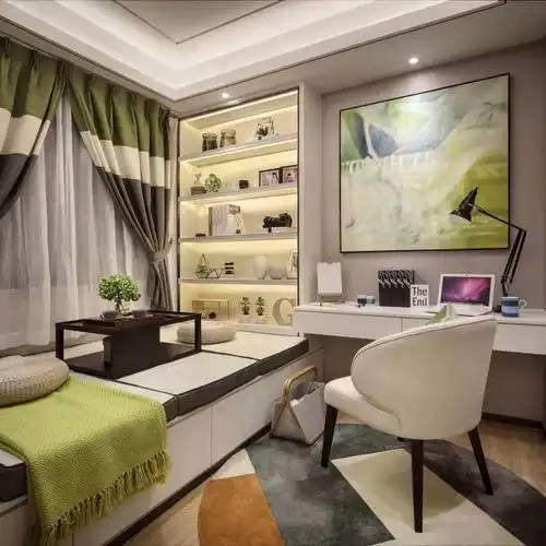 80㎡现代简约,小书房的榻榻米,设计很大气