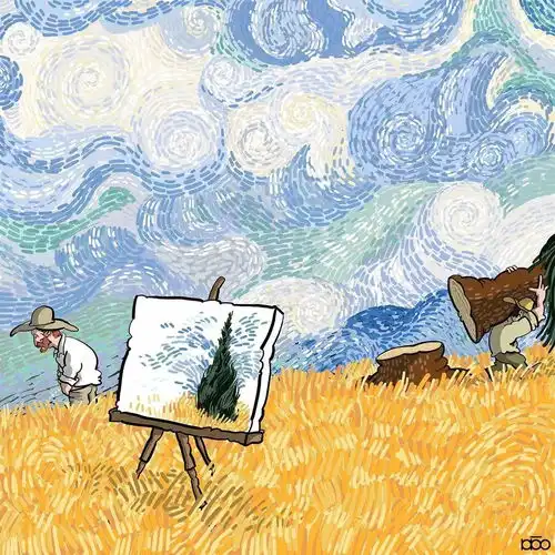 插画丨一样的麦田和星空,不一样的梵高