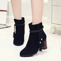 麦杜莎短靴女春秋单靴2016韩版新款圆头磨砂及踝靴侧拉链粗跟中跟马丁靴包邮