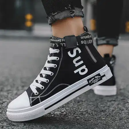 卓纪情侣鞋子春夏新款一男一女高帮个性帆布鞋百搭男鞋嘻哈字母板鞋女