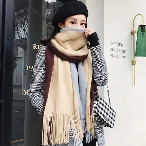 韩版情侣围巾冬季加长粗毛线围巾女百搭加厚秋冬季韩版围脖男学生