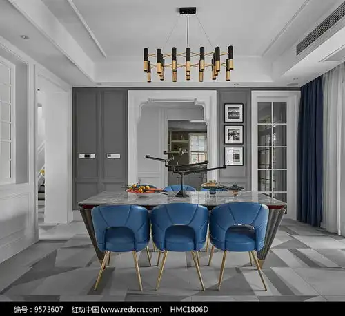 美式灰色系餐厅效果图