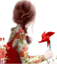 红色系衣服,褐色的头发,边缘作朦胧化处理的一个女孩子图片,这是谁看到好多