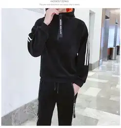 秋冬季金丝加绒加厚两件套运动服外套休闲卫衣套装潮男