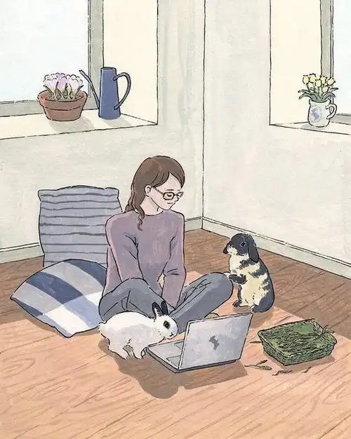 治愈系画风温馨的兔子插画,记录平淡生活中的幸福感