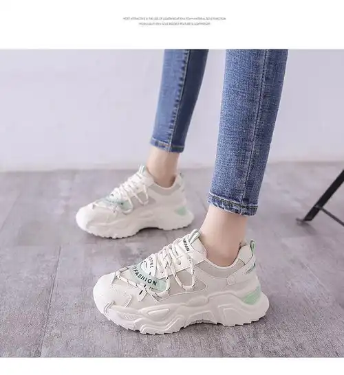 卓纪女鞋白色运动鞋女百搭2021秋季新款休闲鞋透气时尚老爹鞋学生鞋子