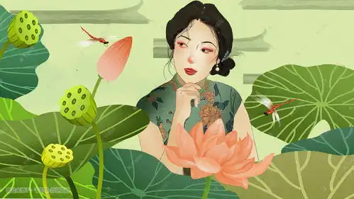 民国复古风人物女人荷花夏至春天旗袍唯美插画图片千库网