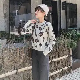 2019春款gwnz网红同款chic超火豹纹长袖毛衣外套针织开衫女