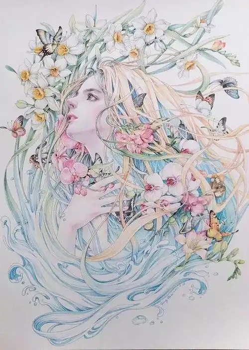 自带仙气的彩铅插画,彩铅手绘图片唯美人物
