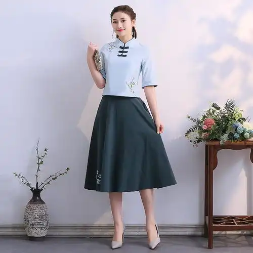 汉服民国风改良夏装2019中国风女装春季中袖古风唐装套装裙女学生