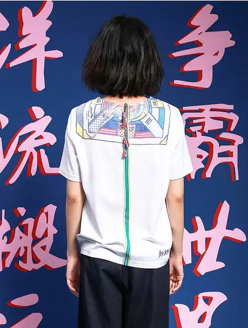 密扇百戏局设计师原创中国风男女装新款圆领短袖复古印花t恤上衣