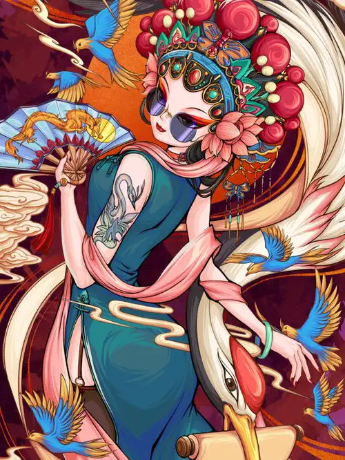 国潮京剧插画马嵬坡的夜晚