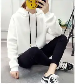 抓绒加厚2017韩国秋冬新款纯色连帽套头学生女士卫衣女上衣女装