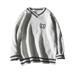 原创日系复古针织衫男休闲秋冬季潮流韩版v领毛衣个性毛衣男线衣一件代发