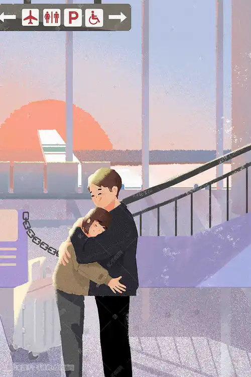 父亲节亲情父女机场离别温馨氛围卡通插画图片千库网