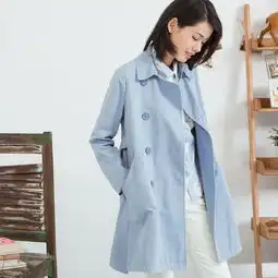 茵曼女装女士春秋新款宽松显瘦双排扣港风风衣女中长款百搭翻领外套灰蓝色s蜜芽,中国领先的进口母婴限时特卖商城