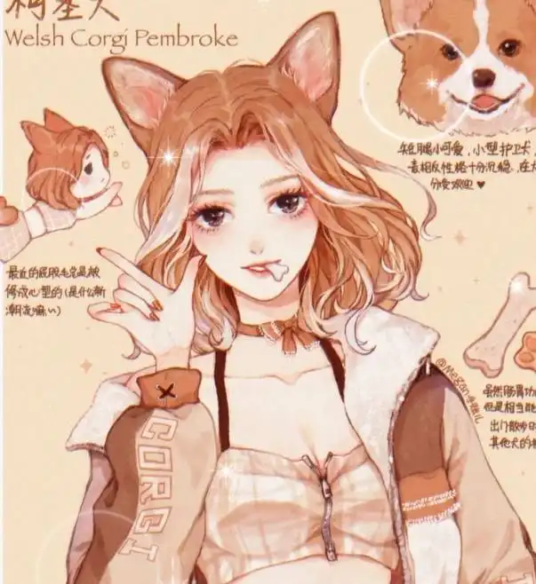 狗狗集体化身动漫美少女,柯基腿短可爱,哈士奇竟成高冷御姐