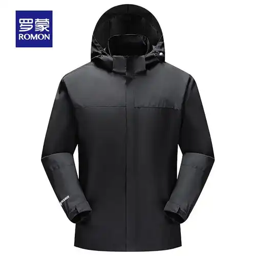 罗蒙男女同款可拆卸帽冲锋夹克2024春季时尚百搭户外登山外套7j162321a幻影黑深灰绿xl
