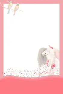 梦幻手绘卡通女孩撒花小鸟红色边框海报背景图片素材其他格式下载其他大全