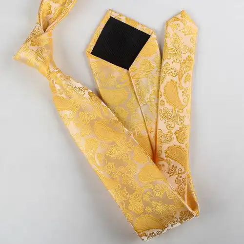 英伦风佩斯利花纹领带男8cm结婚晚装宴会男士领带白色金黄色领带