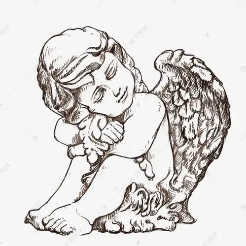 丘比特手绘黑白素描欧洲小天使情人节元素素材图片免费下载千库网