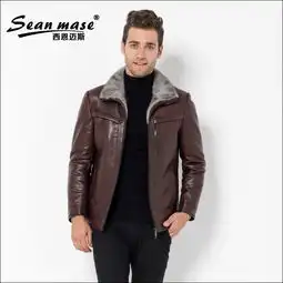 海宁男式真皮皮衣时尚修身绵羊进口水貂翻领缝线喷色羽绒皮衣xe