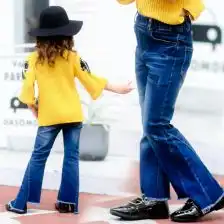 媛媛公主童裤2017秋季新款女童开叉长裤女孩黑色微喇叭裤春秋裤子