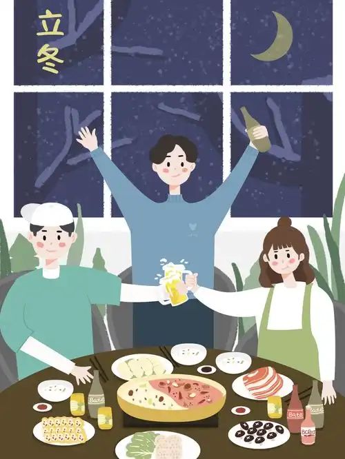 卡通人物24节气立冬插画宣传海报广告素材下载至来源处