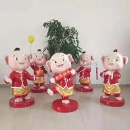 猪年吉祥物玻璃钢卡通猪模型雕塑
