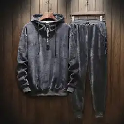 2018新款金丝绒二件套男运动套装潮牌青年卫衣加厚学生一套衣服男