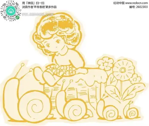 看蜗牛的女孩卡通画ai素材免费下载红动网