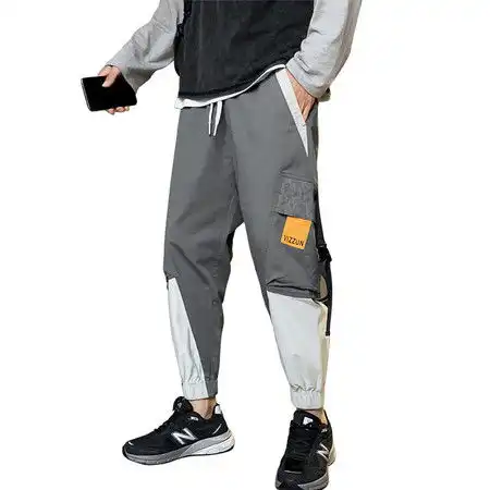 汤河之家工装裤男2021年春季新款日系潮牌休闲裤多袋拼色休闲裤男a