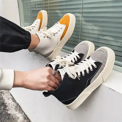 卓纪高帮帆布鞋男潮流百搭拼色韩版休闲男鞋子日系学生中帮男板鞋